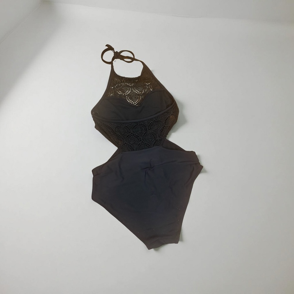 Hollister Black Halter Cutouts with lace one piece Swimsuit size medium